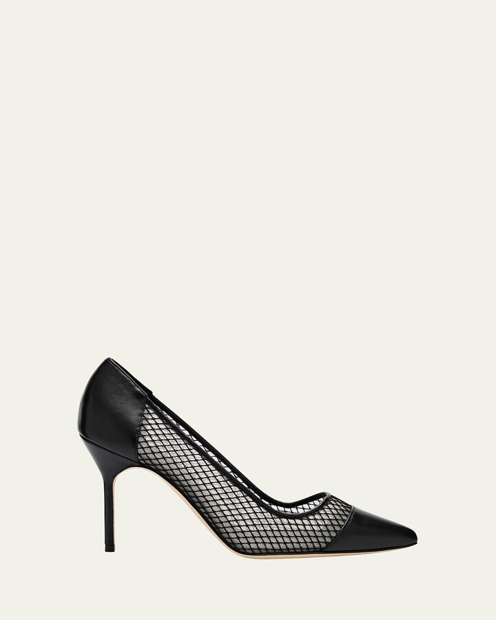 Manolo Blahnik Capcour Net Leather Cap-Toe Pumps