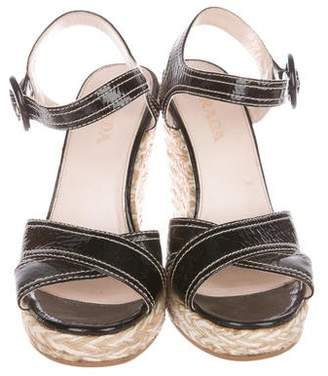 Prada Crossover Wedge Sandals