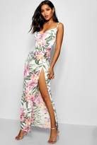 Thumbnail for your product : boohoo Lottie Tropical Cowl Neck Ruched Maxi Dress