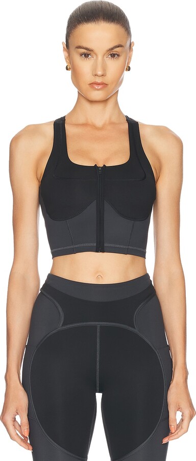 adidas by Stella McCartney Two-Tone Zipped Crop Top in Charcoal