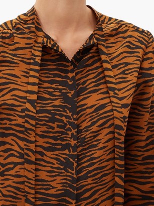 Saint Laurent Pussy-bow Tiger-print Silk Blouse - Animal