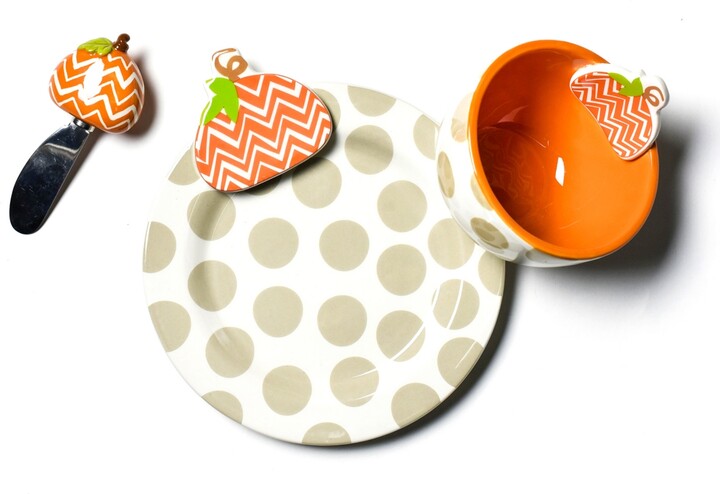 Happy Everything! Happy Everything by Laura Johnson Chevron Pumpkin Embellishment Plate Bowl and Spreader, Set of 3