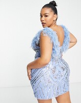 Thumbnail for your product : ASOS Luxe Curve embellished gemstone mini dress with faux feathers in blue