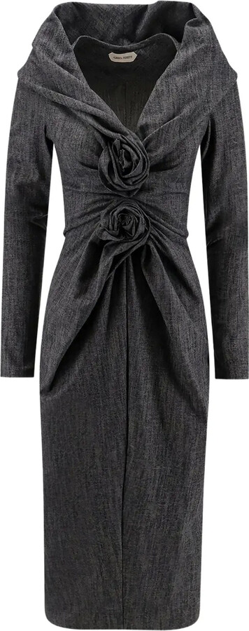 Alberta Ferretti Ruffled Long-Sleeve Midi Dress