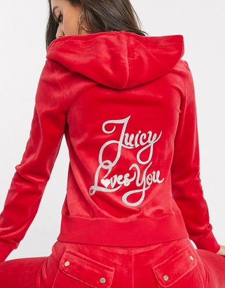 Juicy Couture Black Label Juicy Love Velour Robertson Hoodie in red