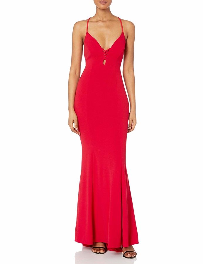 Betsy & Adam Womens Red Halter Crepe Sleeveless Formal Dress Gown 22W BHFO 9136 