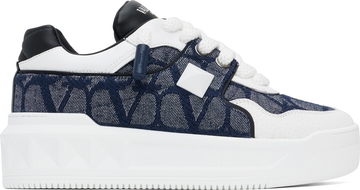 Valentino Garavani White & Navy One Stud XL Low-Top Sneakers