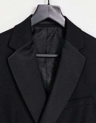 Topman skinny double breasted tuxedo jacket in black