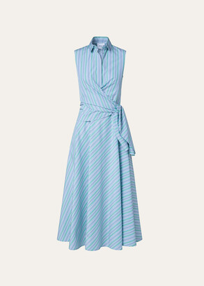 Akris Punto Striped Poplin Wrap Midi Dress