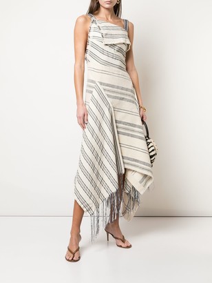 Monse Flap Shoulder Fringed Stripe Dress