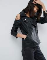 Thumbnail for your product : ASOS Faux Leather Biker Jacket With Cold Shoulder