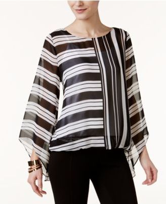 Alfani Striped Angel-Sleeve Top, Created for Macy's