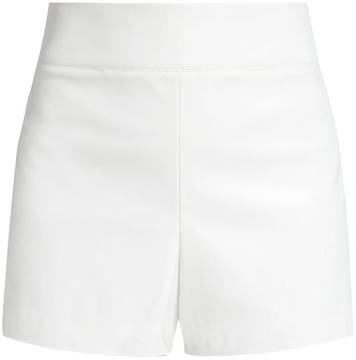 MILLY Yohanna Faux Leather Shorts in Ecru Black Womens Clothing Shorts Mini shorts White 