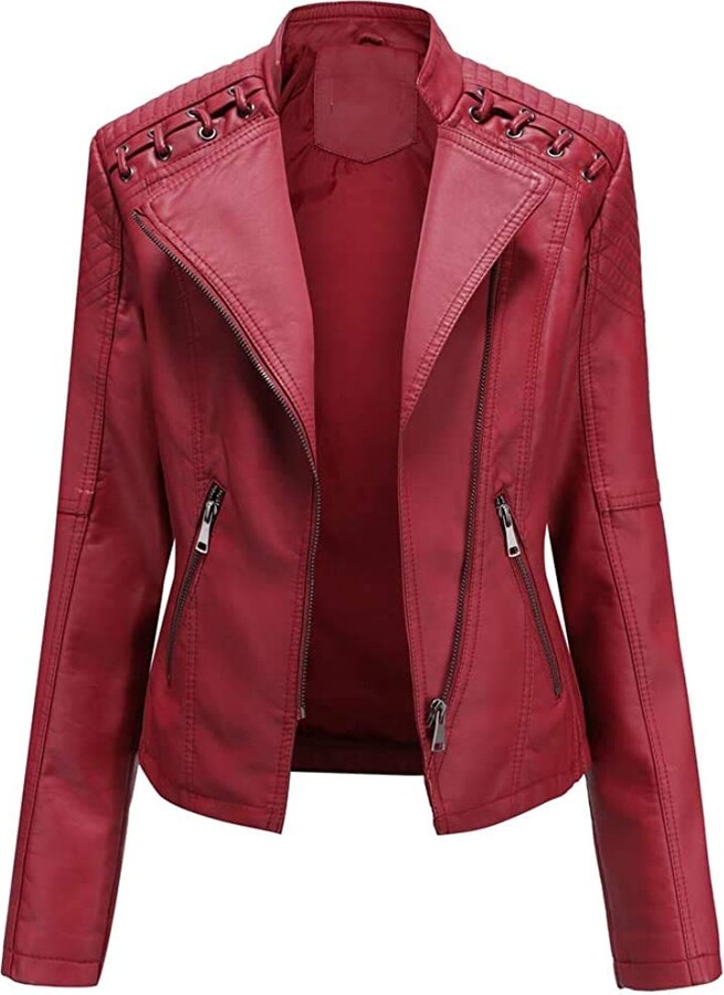 red leather womens jacket