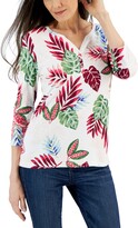 Thumbnail for your product : Karen Scott Women's Printed 3/4 Sleeve Knit Henley Top, Created for Macy's