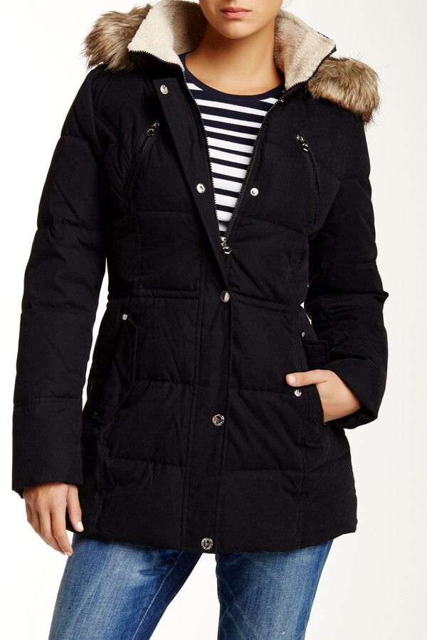 nautica faux fur hooded quilted jacket