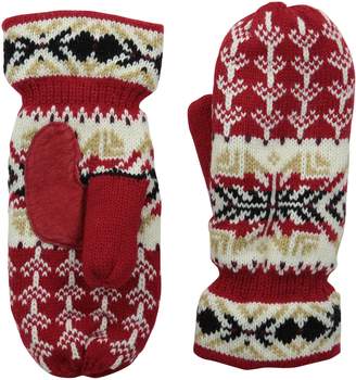 Isotoner Women's Sherpasoft Homespun Snowflake Knit Mitten with Suede Palm Patch