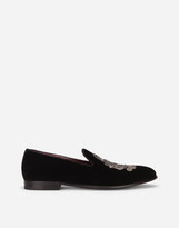 Thumbnail for your product : Dolce & Gabbana Velvet slip-on shoes with coat of arms embroidery