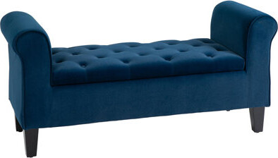 Button-Tufted Storage Ottoman Bench, Upholstered Bench with Rolled Armrests for Living Room or Hallway, Blue
