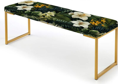 Design Art Boho Botanical Oasis Palm I - Tropical Upholstered Gold Bench