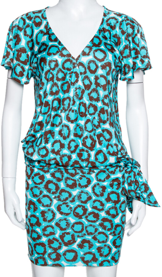 Diane von Furstenberg Electric Blue Printed Jersey Hayley Wrap Dress M