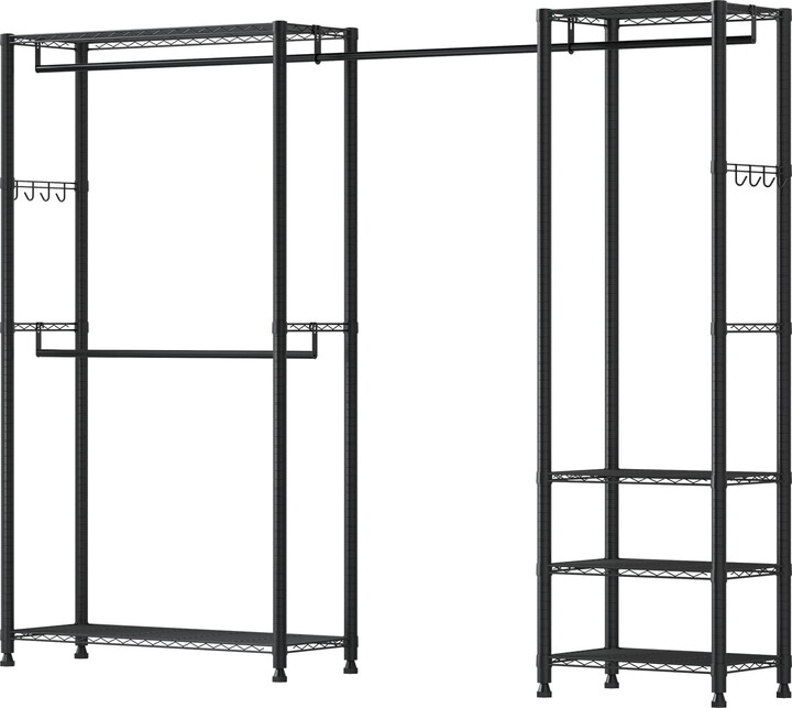 KFFKFF Freestanding Garment Rack, Heavy-Duty Clothes Organizer with Steel Frame, 800 lbs Capacity, Closet Wardrobe with Storage Shelves for Bedroom, Clothing Store, or Hallway Use