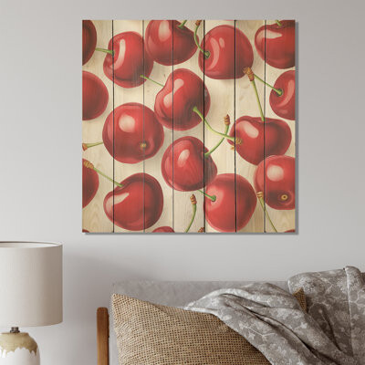 Ebern Designs Simple Cherry Blooms Pattern II - Cherry On Wood Print