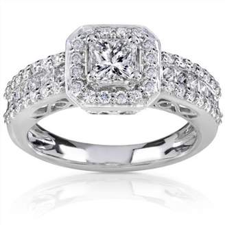 FineTresor Huge 1.50 Carat Halo Princess Diamond Engagement Ring in White Gold