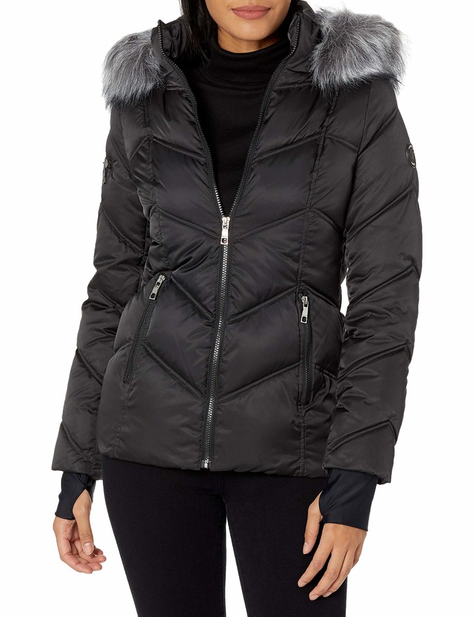 Nautica Womens Heavy Weight Quilted Jacket with Faux Fur Trim 
