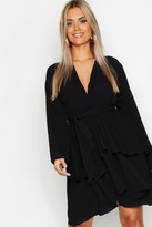 Thumbnail for your product : boohoo Plus Plunge Tie Waist Skater Dress