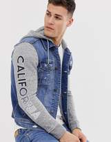 Thumbnail for your product : Hollister denim trucker jacket in medium wash with jersey hood
