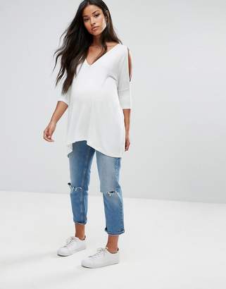 ASOS Maternity Oversized Cold Shoulder Top with Asymmetric Hem