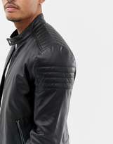 Thumbnail for your product : ASOS DESIGN leather racing biker jacket in black