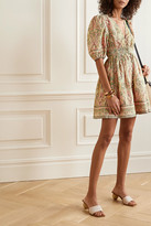 Thumbnail for your product : Zimmermann Freja Shirred Paisley-print Linen Mini Dress