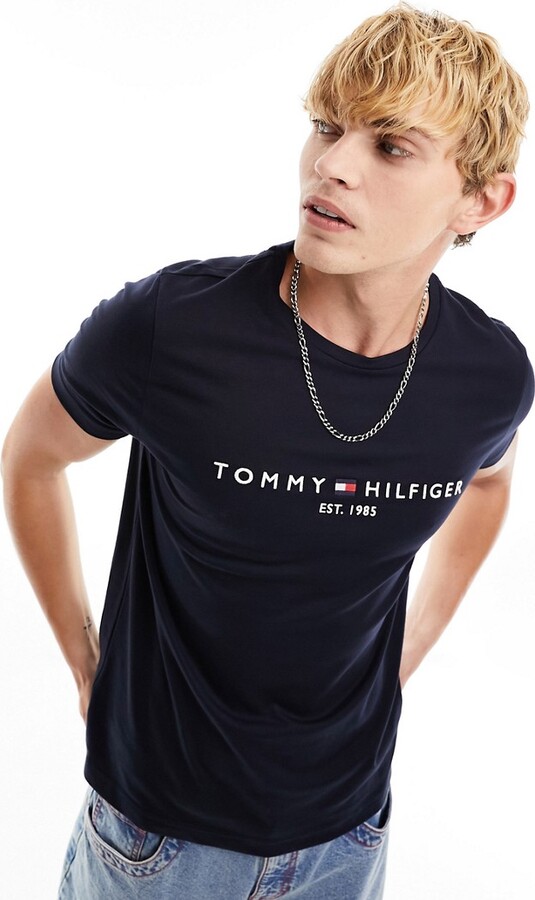 bestyrelse emne beslag Tommy Hilfiger embroidered flag logo t-shirt in navy - ShopStyle