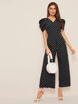 Thumbnail for your product : Shein Polka Dot V-neck Puff Sleeve Palazzo Jumpsuit