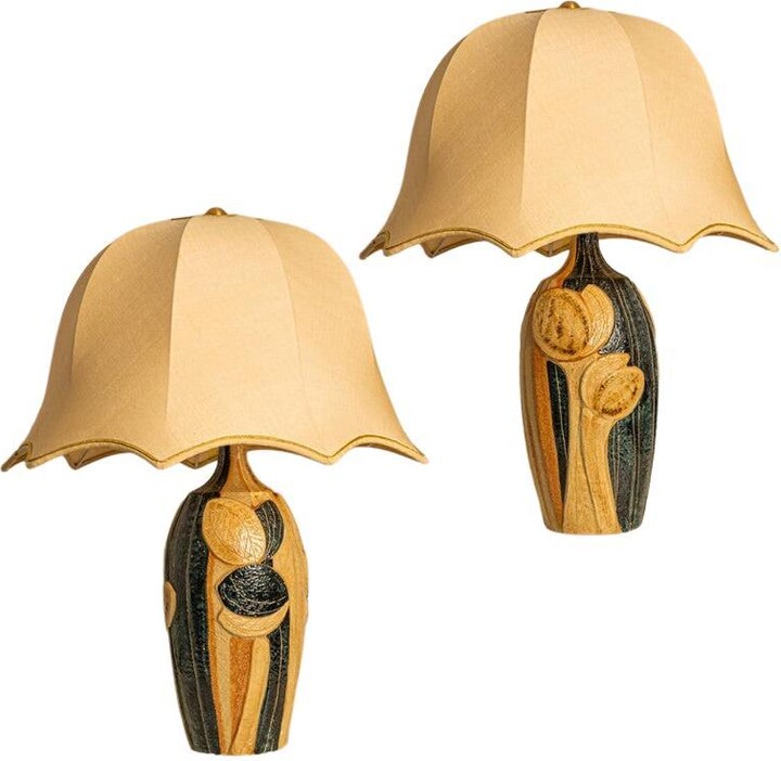 Soholm Pottery Pair Of Ceramic Table Lamp By Noomi Backhausen For Soholm Silk Shade, 1960
