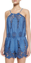 Thumbnail for your product : Miguelina Cicley Floral Crochet Romper Coverup