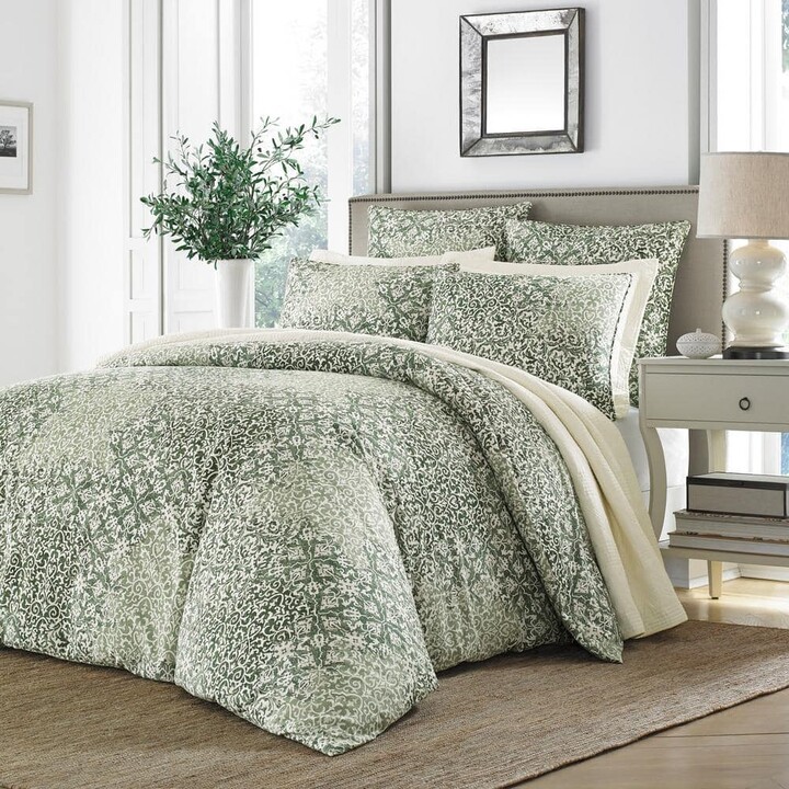 Stone Cottage Abingdon 3-Piece Green Floral Sateen Cotton King Duvet Cover Set