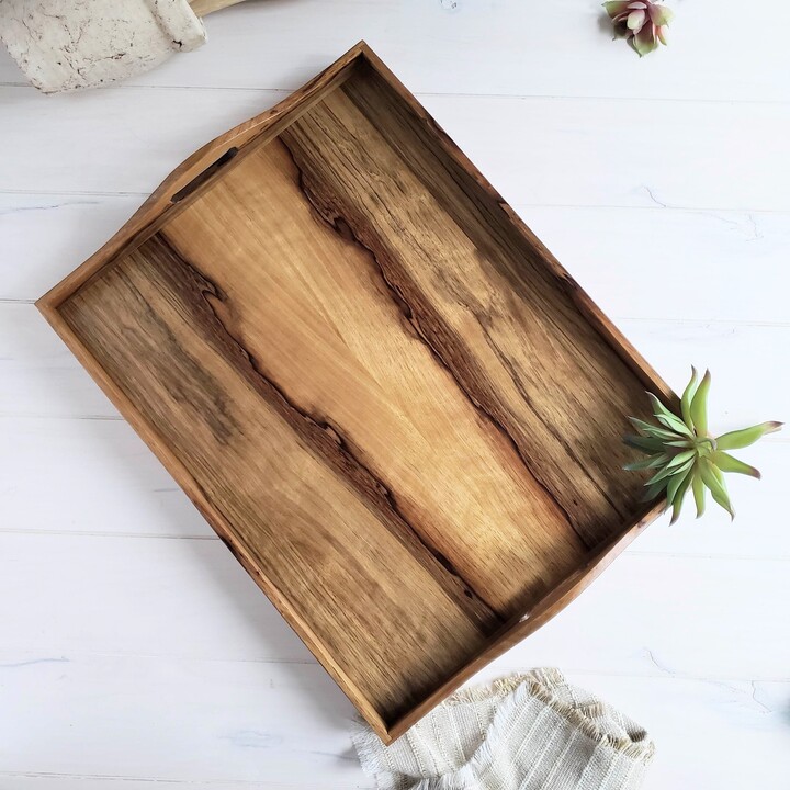 Wood Serving Tray With Handles, Handmade Ottoman Tray, Exotic African Korina