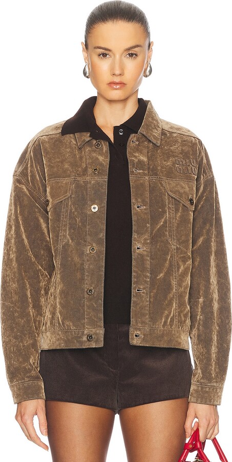 Miu Miu Velvet Button Up Top in Brown