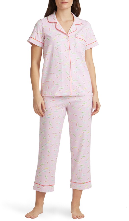BNIP Ladies Sz L 16 Flamingo Pink Comfy Short Sleeve Capri Style Sleep PJ Set 