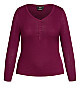 City Chic Button Long Sleeve Top - berry