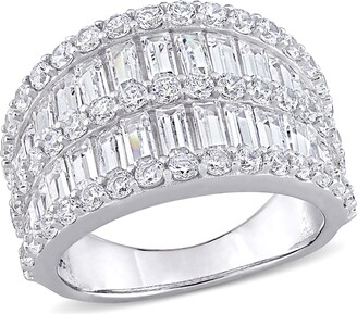 Sterling Silver Rhodium Round and Baguette Milgrain Anniversary Cubic Zirconia Ring