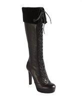Thumbnail for your product : Gucci black leather lace up ribbed cuff platform knee high boots