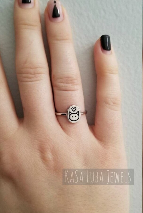 Etsy Dainty Cat Sterling Silver Ring - Lover Jewelry