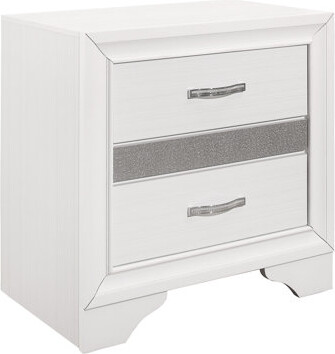 Everly Quinn Glamorous Bedroom Nightstand - 3 Drawers White And Silver Glitter Shine With Polished Knob