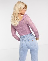 Thumbnail for your product : ASOS DESIGN DESIGN lace shirred square neck top in lilac
