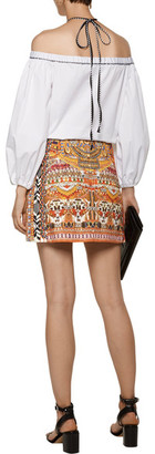 Camilla Embellished Embroidered Quilted Printed Cotton Mini Skirt