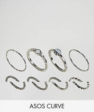 ASOS Curve Pack Of 8 Woven Band And Stone Rings